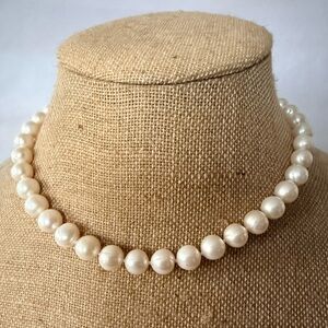 Authentic Pearl Statement Necklace XL. 12mm. 17" Long Choker 14k Gold Clasp